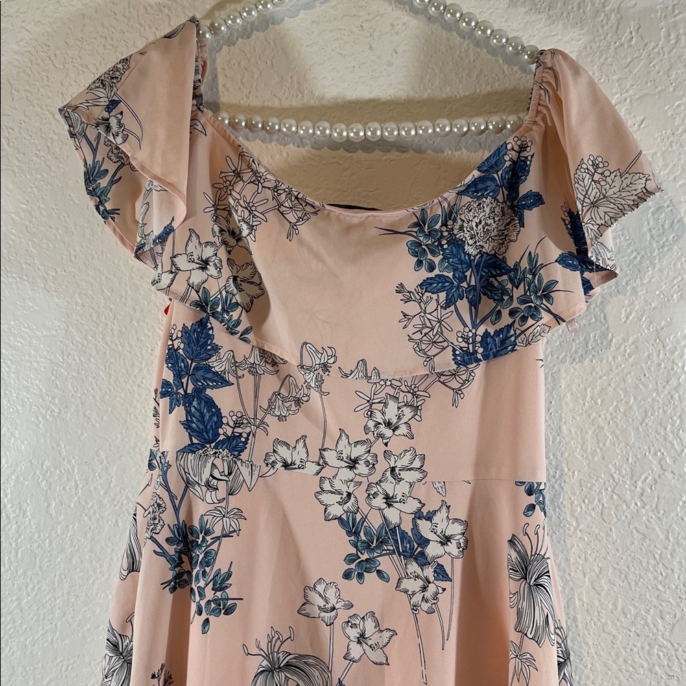 Banana Republic Blue and Pink Floral Off Shoulder Dress Size 6 - Picture 5 of 9